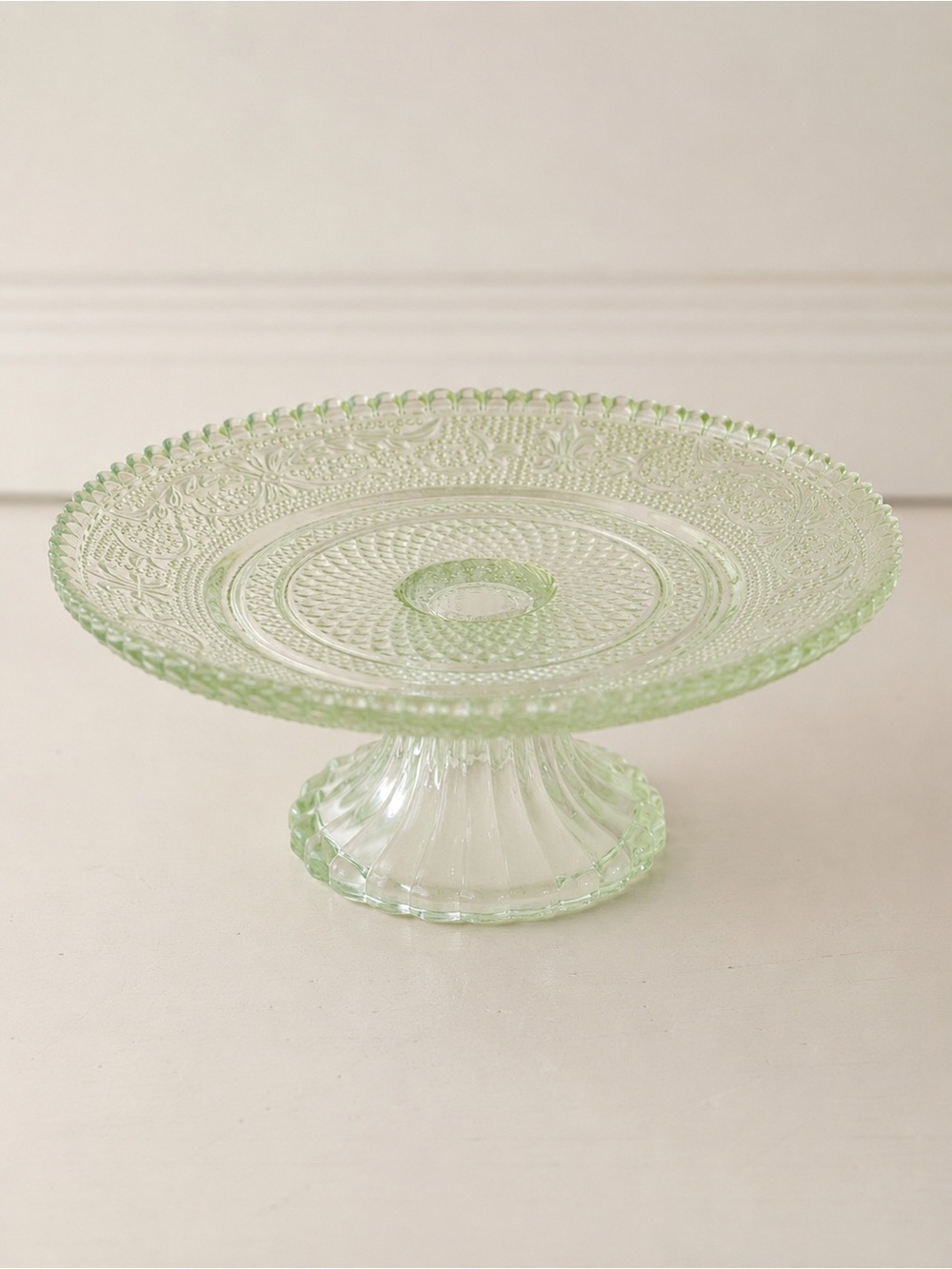 Green Glass Pedestal Mini Cake Stand